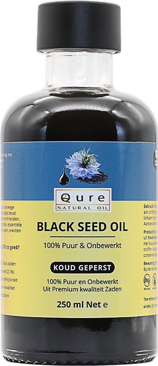 Black Seed Oil 250ml | 100% Puur & Onbewerkt | Food Grade kwaliteit | Zwarte Zaad Olie | Zwarte Komijnolie | Nigella Sativa | Zwartzaadolie In Glazen Fles | Voordeelverpakking