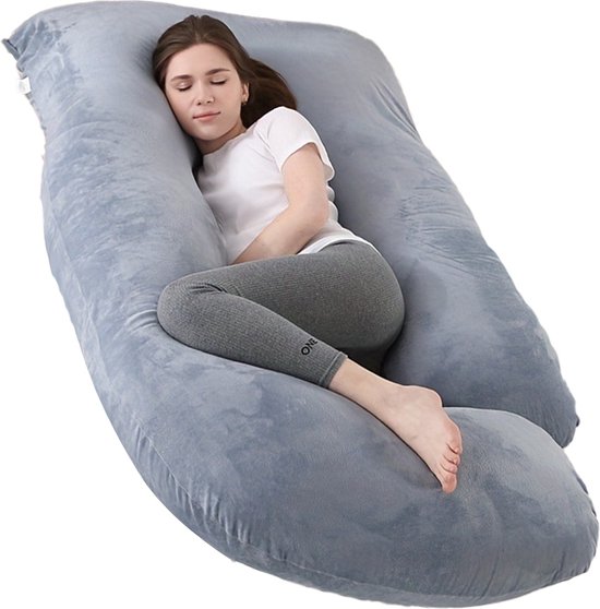 Earkings Zwangerschapskussen Zijslaapkussen 140x80cm G-vorm met Afneembare hoes - Body Pillow donkergrijs