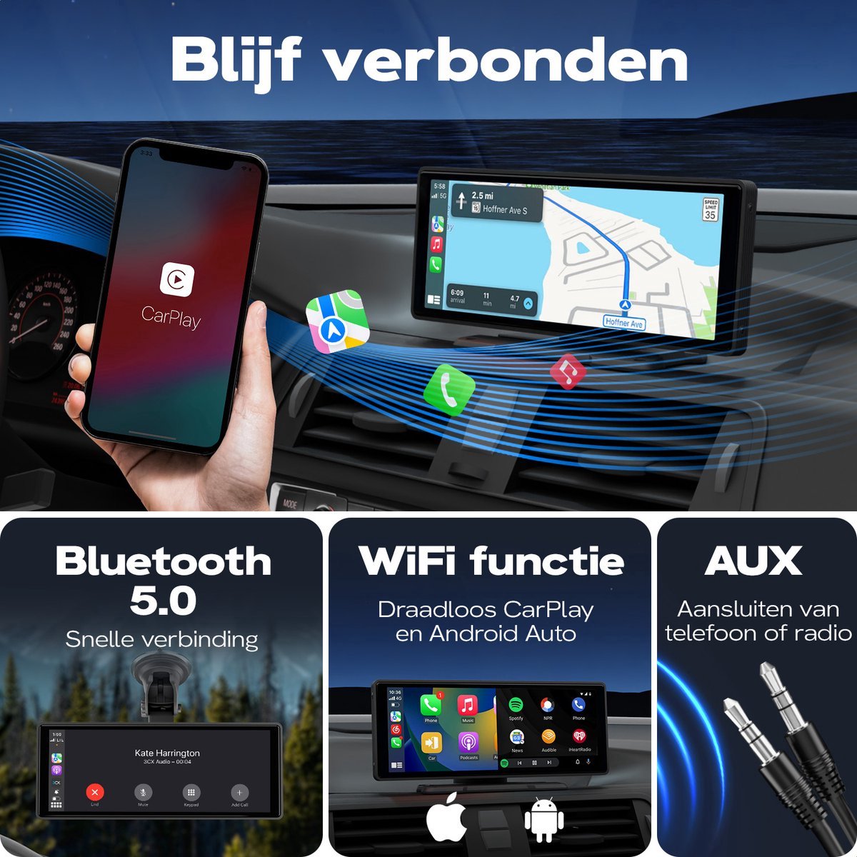 Carplay Scherm 10.26 Inch Touchscreen met Achteruitrijcamera, Apple Carplay en Android Auto, Draadloos - Afbeelding 4