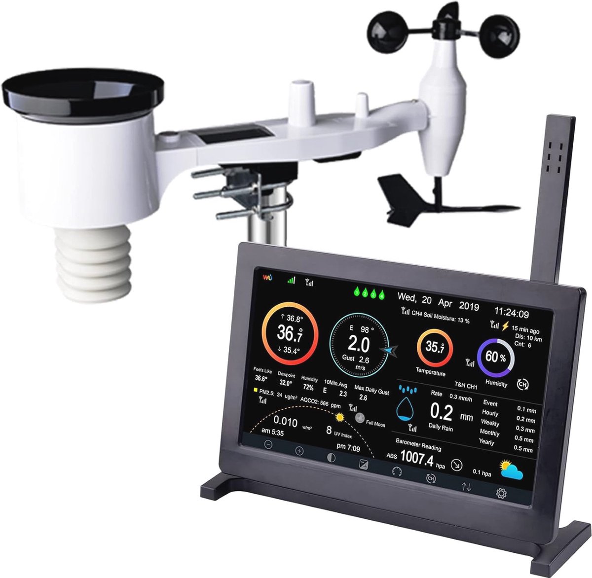 Draadloos 7-in-1 Weerstation met Buitensensor en WiFi Verbinding voor Thuis en Tuin