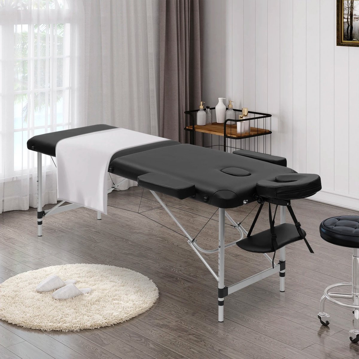 Goedkoopste Seastone - Mobiele Aluminium Massagetafel - Zwart - behandeltafel - behandelbank – incl. opbergtas – opvouwbaar