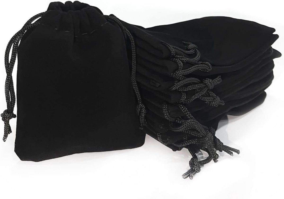 25 Fluwelen Sieraden Tasjes - Herbruikbare Trekkoord Tas voor Geschenken en Cosmetica - Zwart 7x9cm