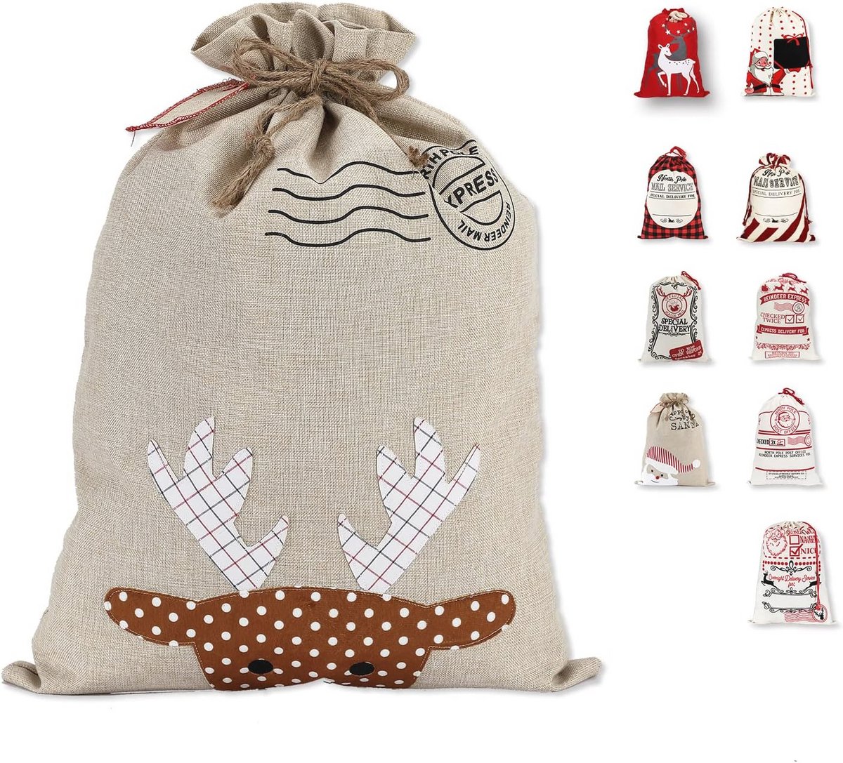 Grote canvas tas met trekkoord voor kerst - Herbruikbare feestbenodigdheden voor evenementen