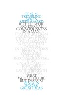 Boekomslag met de tekst "Fear & Trembling Søren Kierkegaard" en citaten uit het boek in blauwe en grijze letters.