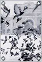 Tuinposter Zwart/Wit Vliegende Vogels 40x60cm- Foto op Tuinposter (wanddecoratie voor buiten en binnen)