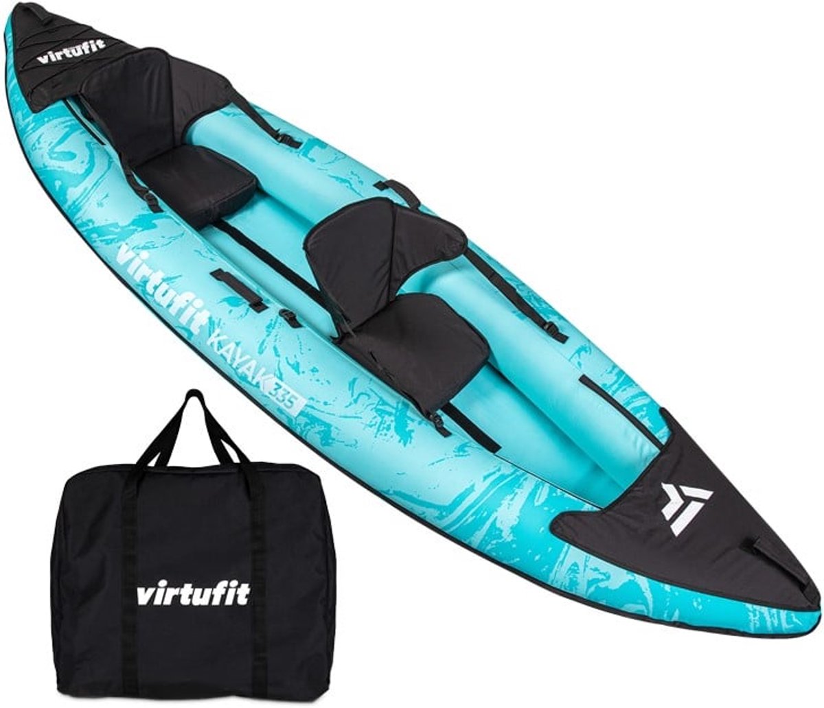 VirtuFit Kayak 335 - Turquoise - Met Kajak Zitjes en Draagtas - Geschikt voor Twee of Drie Personen - Duurzaam & Stevig - Opblaasbare Kajak - Kajak - Opblaasbare Boot
