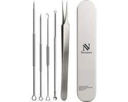 Nuvance Mee Eters Verwijderen - Blackhead remover - Set van 5 - Mee Eter Verwijderaar - Comedonenlepel - Zilver