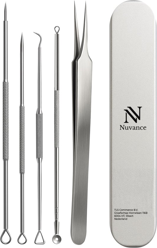 Nuvance - Blackhead Remover - Blackhead Remover - Set de 5 - Blackhead Remover - Comédon Cuillère - Argent