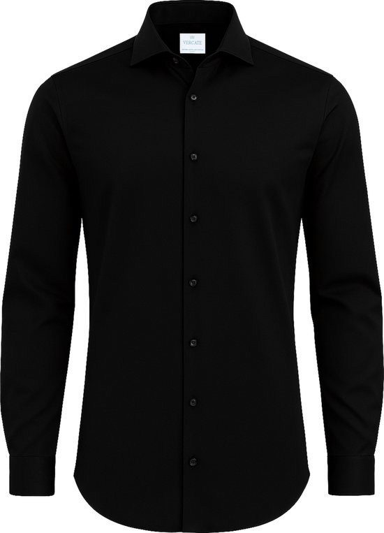 Vercate - Strijkvrij Overhemd - Zwart- Slim Fit - Excellent Katoen - Lange Mouw - Heren - Maat 41/L
