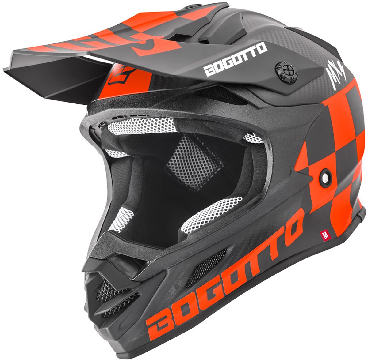 Bogotto V328 Xadrez Carbon Zwart Oranje Crosshelm - Maat S - Helm