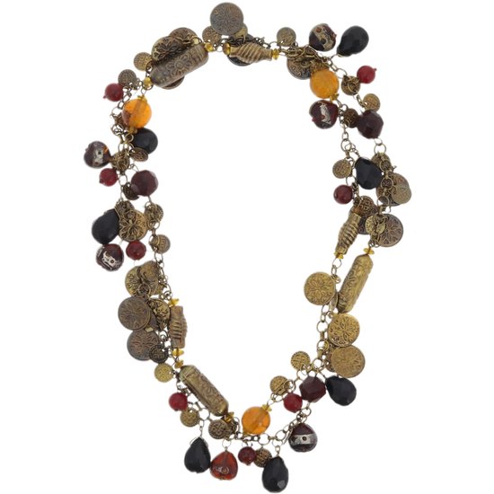 Behave – Lange ketting dames – Munt & glaskraal – Vintage herfststijl
