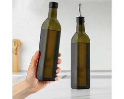 Famanu - Olive Oil Dispenser Fles – Glazen Olijfolie Fles met 2 Tuiten, Afneembare Doppen, 2 Capsules & 1 Trechter – Oliefles voor de Keuken