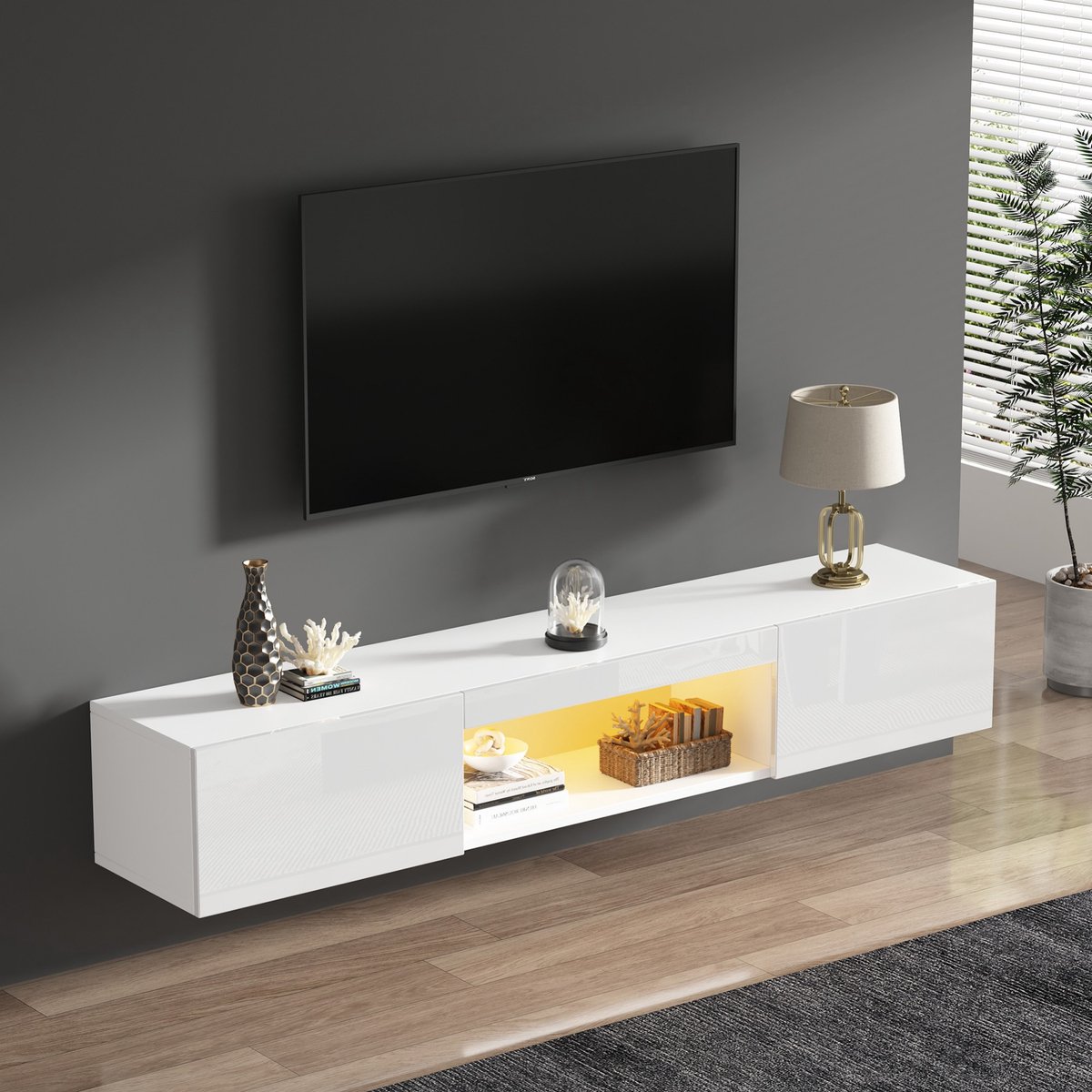 Sweiko TV kast - Hoogglans - LED-verlichting - Bluetooth APP-bediening - Wit
