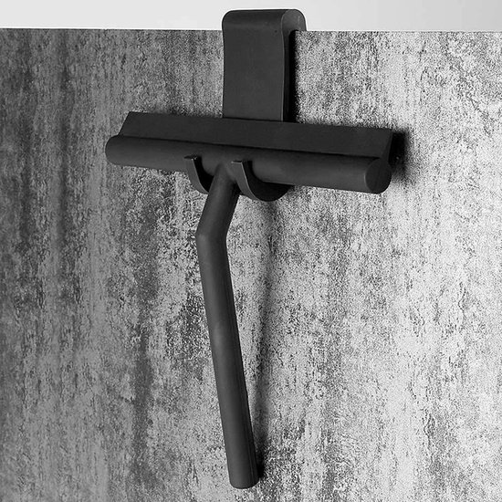 Afbeelding van Douchewisser Zwart met Ophangsysteem- Badkamer Accessoires- Raamwisser- Trekker Douche- Silicone- 21cm x 16cm