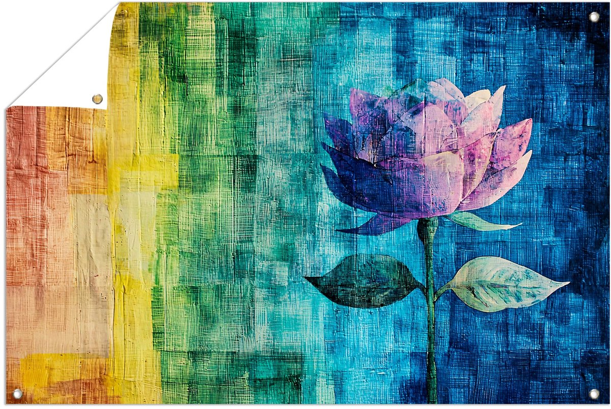 Abstracte kleurrijke lotus - Lotus buitenposter - Tuinschilderij bloem - Abstract expressi
