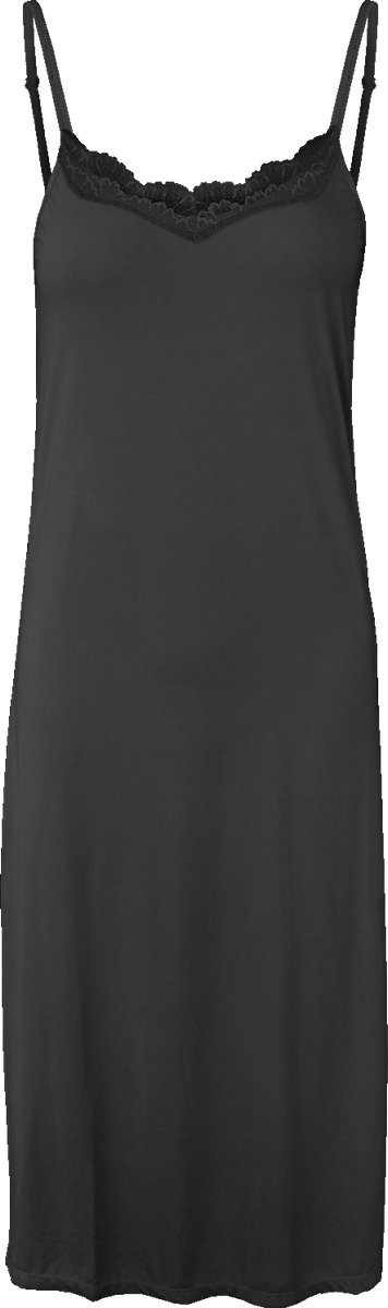 Dames Onderjurk Lang met kant 120CM - Nachtjurk - Slaapjurk - Microfiber - Anti-Schuren - Zwart - Maat 2XL/3XL - GBTW-718