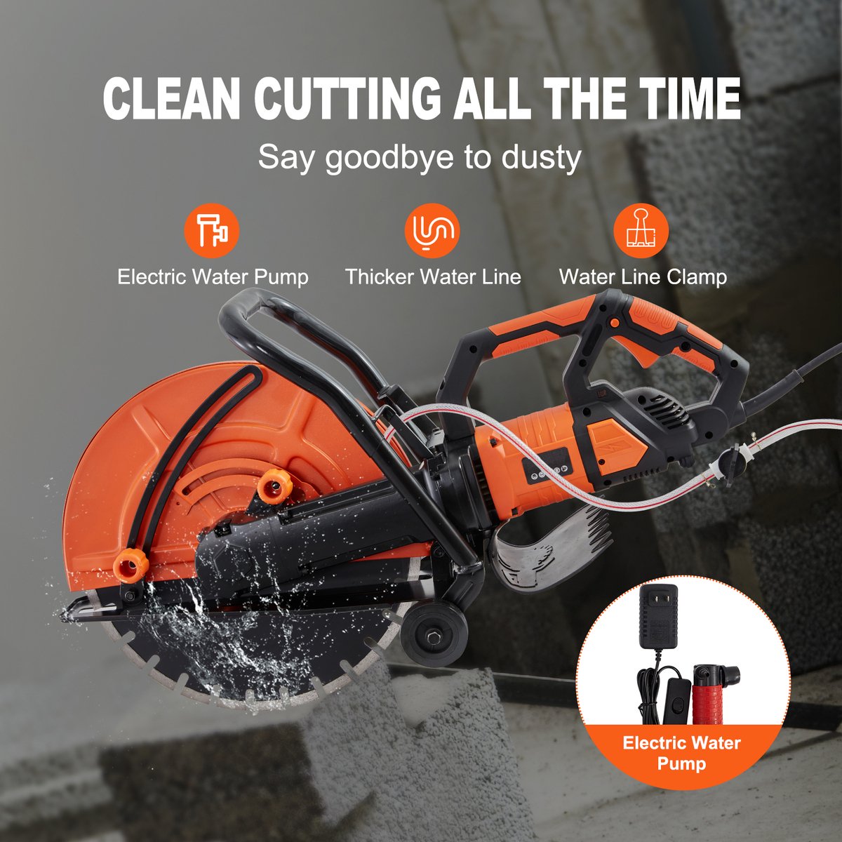 Elektrische Betonzaag Van, 16 Inch, 3200 W, 15 A Motor Cirkelzaag met Maximaal 6 Inch Instelbare Zaagdiepte, Natte Schijfzaag met Waterleiding – foto 4