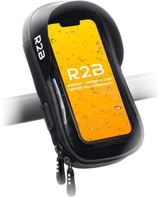 R2B Telefoonhouder Fiets Waterdicht - Ook voor Scooter & Motor - Gsm Houder Fiets - Fietshouder - Fiets Telefoonhouder - Smartphone Houder Fiets - Fiets Accessoires - Zwart - Phone Holder Bike