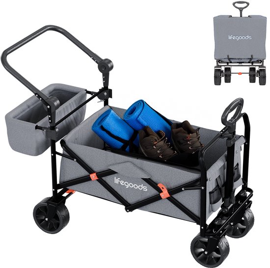 LifeGoods Bolderkar - Opvouwbaar - Tot 120KG - 90L - Wasbaar Polyester - 120x80cm - Grijs