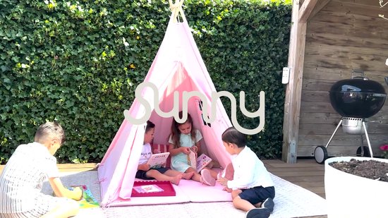 Tente Tipi Enfant Alba Rose – 120x120 Cm – Coton Naturel & Bois FSC – Tente De Jeu Intérieur Extérieur Avec Coussin & Fenêtres – Sunny