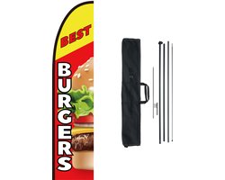 Reclameset voor Hamburgerrestaurants met Vlaggenmast - 4,9 meter, Inclusief Bannervlag, Mast en Grondanker, Ideaal voor Buitenreclame voor Bedrijven