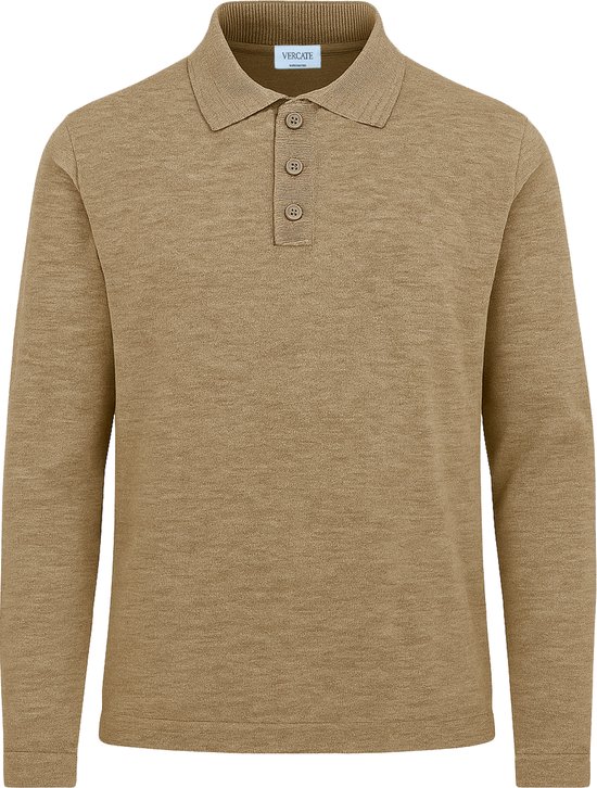 Vercate - Luxe Heren Poloshirt - Polo Met Lange Mouwen - Bruin - Regular Fit - Knit / Knitted - Maat L