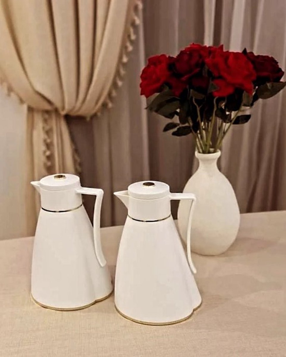 Cherchie Thermoskan Set van 2 - 1L + 1L - Wit/Goud - RVS Inox - Themosfles