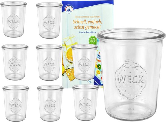 Set van 9 Weck-potten 850 ml, 3/4 liter bekers incl. geleer-magie receptenboekje van Diamantzucker