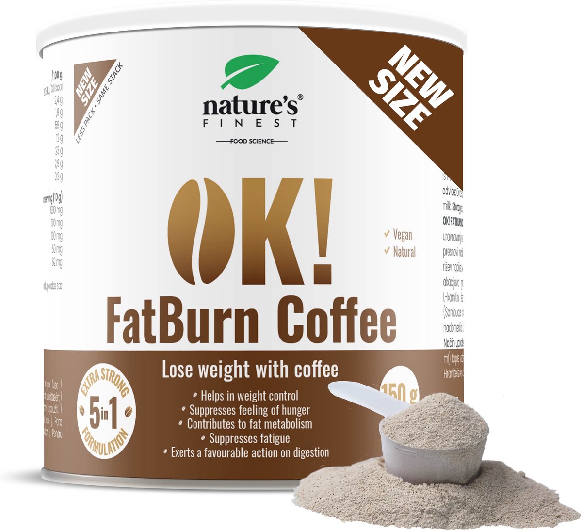 Goedkoopste Nature's Finest OK!FatBurn Coffee – 5-in-1 Vetverbrander met L-Carnitine, Guarana & Vlierbes – Vermindert Honger, Verhoogt Energie & Ondersteunt Gewichtsverlies – 150g
