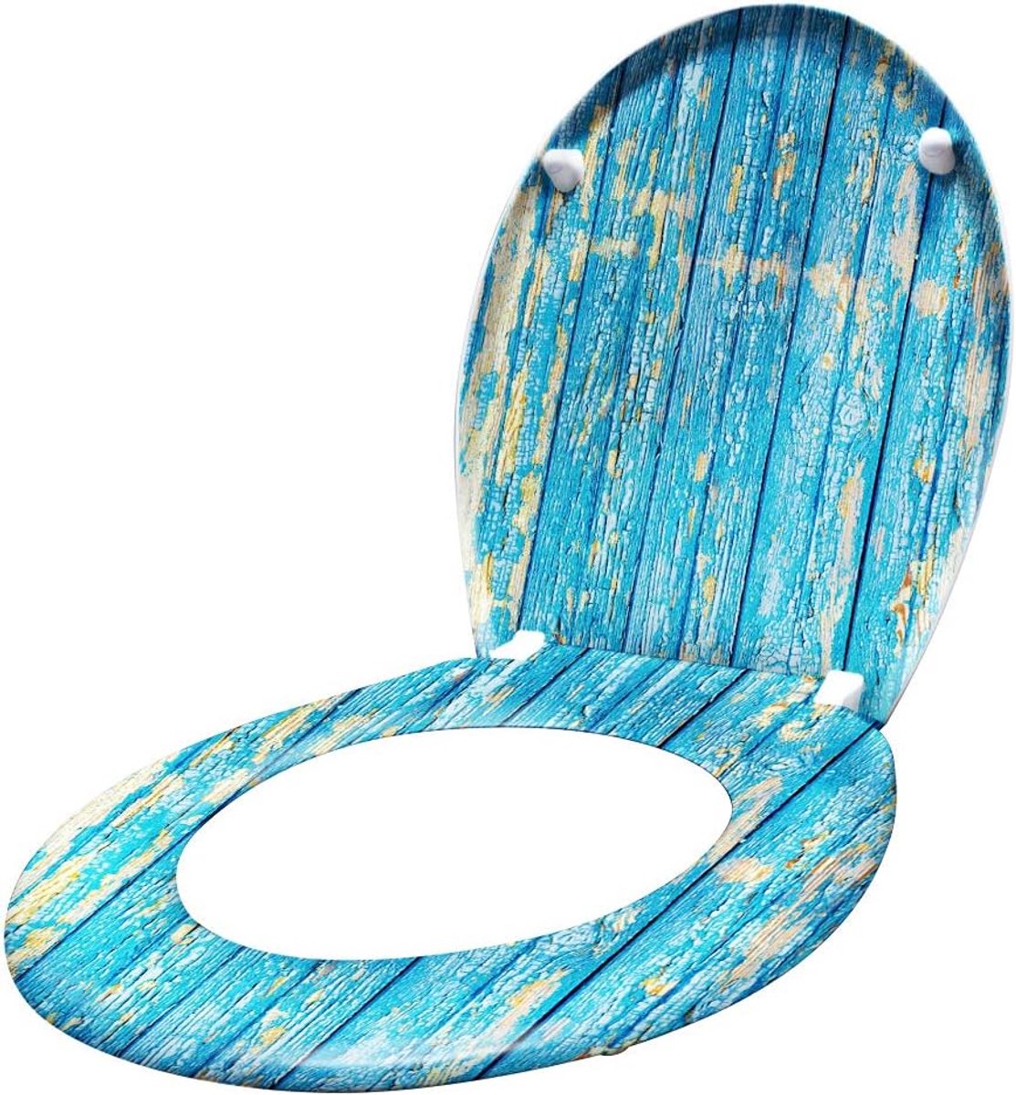 NAIZY toiletzitting met soft-close mechanisme Toiletzitting van hard plastic Antibacteriële toiletzitting van Duroplast Universele maat, 14 afbeeldingen om uit te kiezen (Blauwe planken)