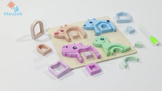 Mauzek® Vormenpuzzel Dieren - 4 in 1 - Houten Puzzel - Montessori Speelgoed - Sorteerspel - Sorteer Speelgoed - Sensorisch Speelgoed - Houten Speelgoed - Educatief Speelgoed - Peuter Speelgoed - Jongens - Meisjes - 3 jaar - 4 jaar - 5 jaar - 6 jaar