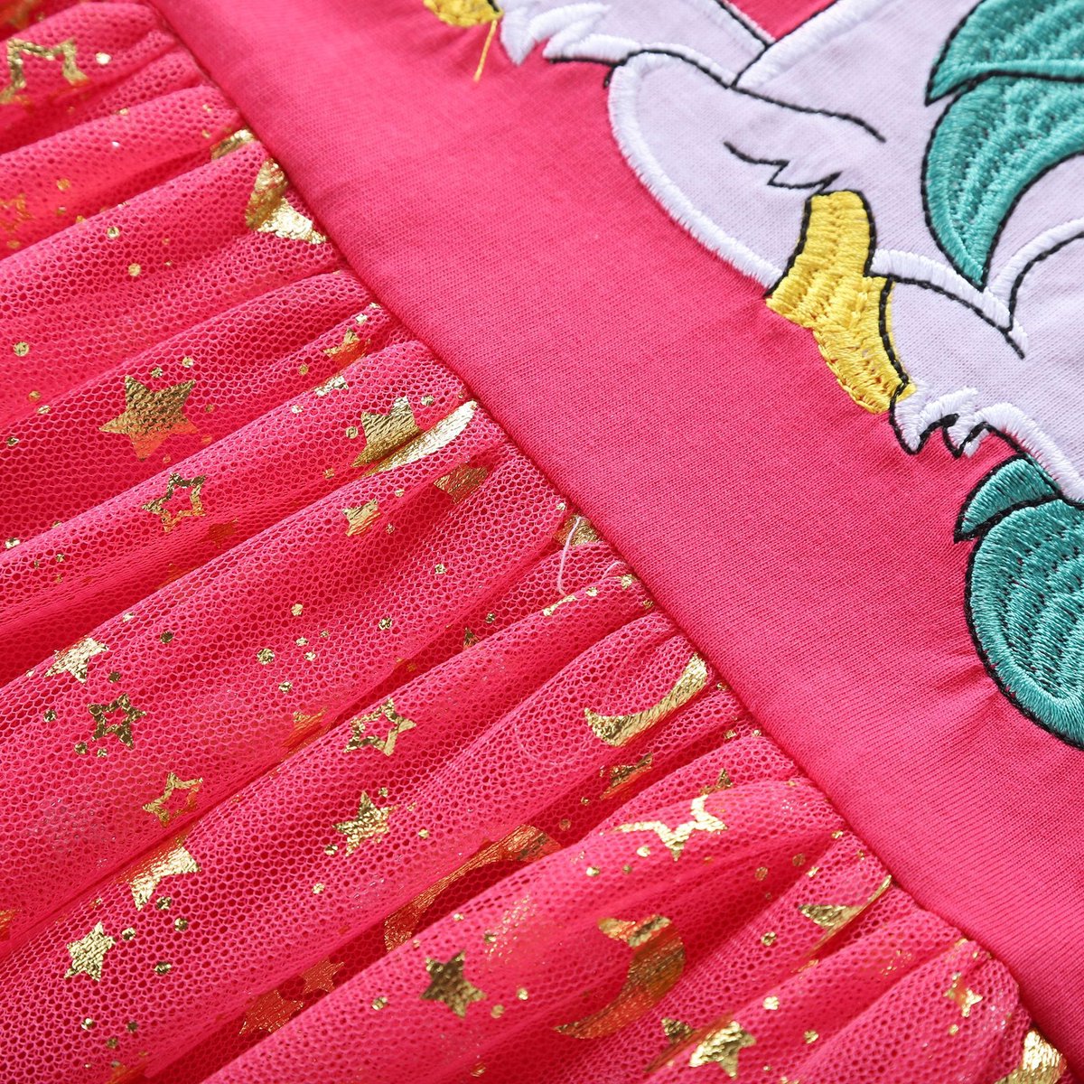 Joya Kids® Unicorn Verkleedjurk Meisjes | Hard Roze Jurkje met Lange Mouwen & Tule Rok | Comfortabele Prinsessenjurk voor Kinderen | T-shirt Stof | Prinsessenjurk meisje | | — afbeelding 8
