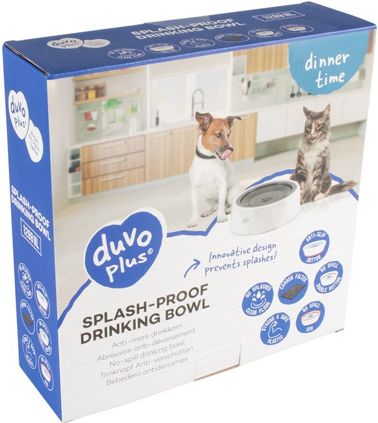 Abreuvoir duvo+ anti-éclaboussures 1200 ml pour chats et chiens au design innovant qui évite les déversements. filtre à charbon, double fond, antidérapant, plastique résistant, facile à entretenir