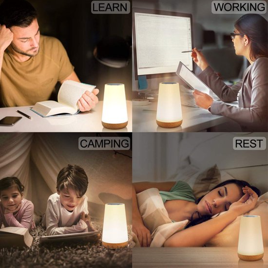 USB Oplaadbaar LED Tafellampje met Touch & Afstandsbediening - Nachtlampje - Wit Warm Licht en 13 RGB Kleuren - Tijdfunctie - Touch Control - Wake-up Light - Sfeerlamp - LED Verlichting - Leeslamp - Bedlamp - voor Baby, Kinderen & Volwassenen van Merkloos — afbeelding 2