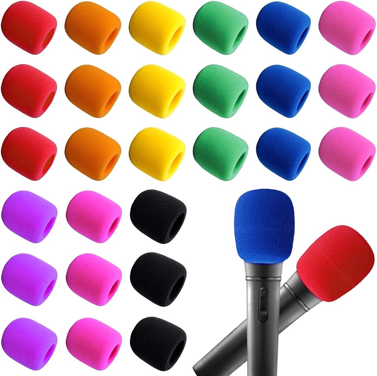 Famanu 27 stuks microfoon-windscherm, universele schuimmicrofoon, windscherm, kleurrijk, microfoonbescherming voor karaoke, podiumoptredens (9 kleuren)