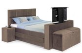 Sommier électrique complet Sweet Sleep - 180x210 - Avec 2 Poufs, élévateur TV, canapé-lit avec rangement et tête de lit 8 plans - Monolith Taupe