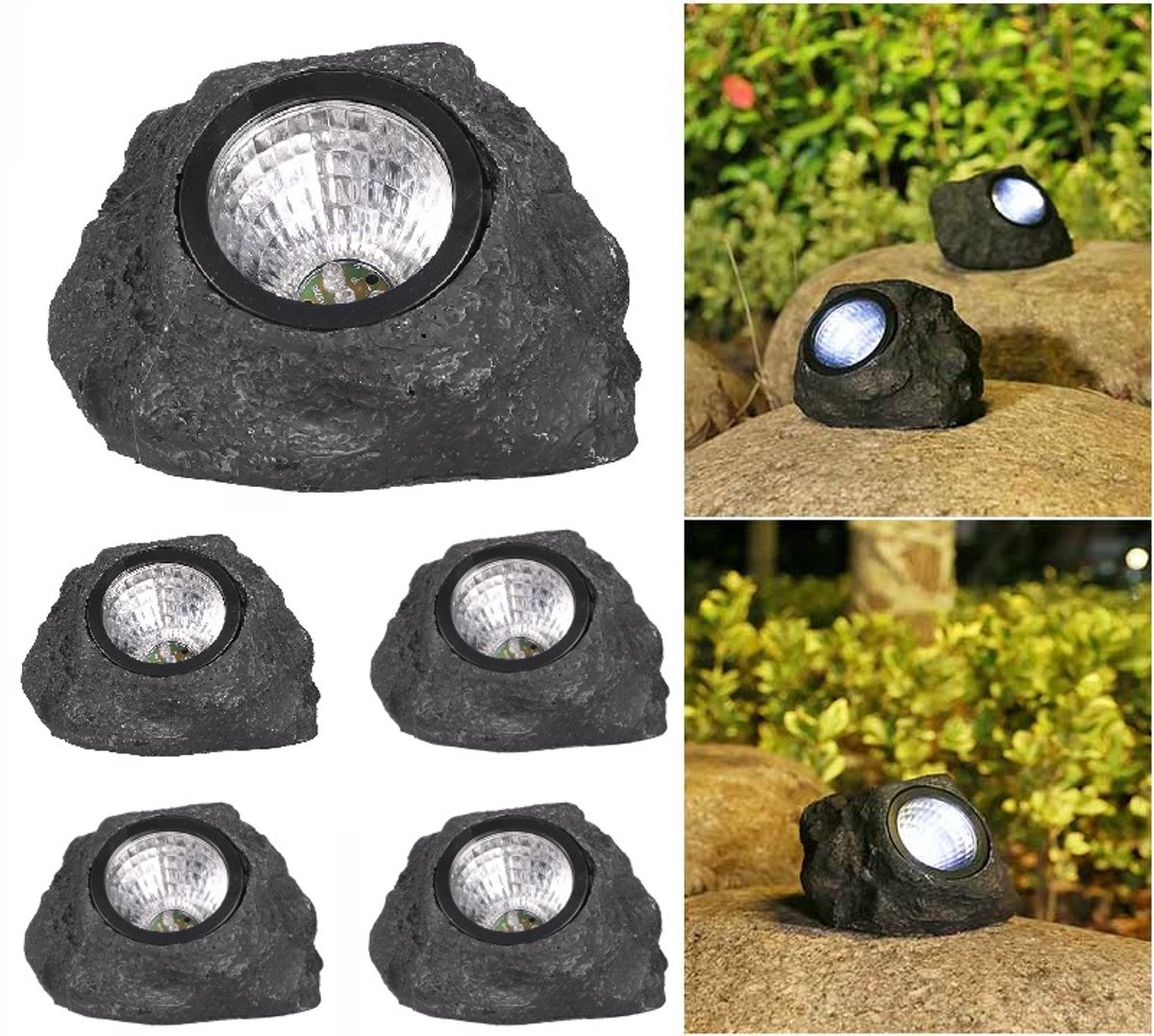 Solar Grondspot(4 stuks) -Gesimuleerde steen Maat L- wit - Grond Spots op Zonne-energie gazon lamp met 4 LED -10 Uur Buiten Verlichting in Tuin - Zonneverlichting buiten - IP65 Waterdicht - Tuinverlichting Lamp - Buitenverlichting Tuinlamp-Zwart