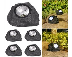 CNLSight Solar Grondspot(4 stuks) -Gesimuleerde steen Maat L- wit - Buitenverlichting Tuinlamp-Zwart