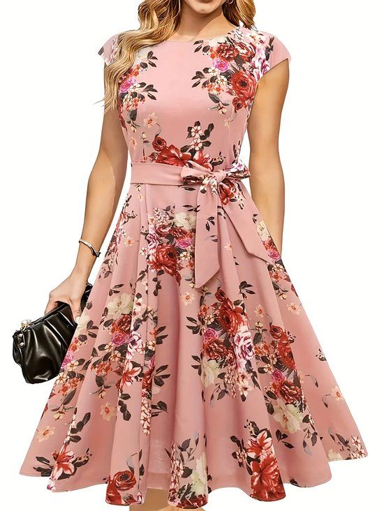 Elegante jurk met bloemenprint en bandje - zonder mouwen, polyester, ronde hals, sluit met rits, perfect voor lente/zomer, damesmode, bloemenjurk | bloemenprintjurk | polyesterjurk