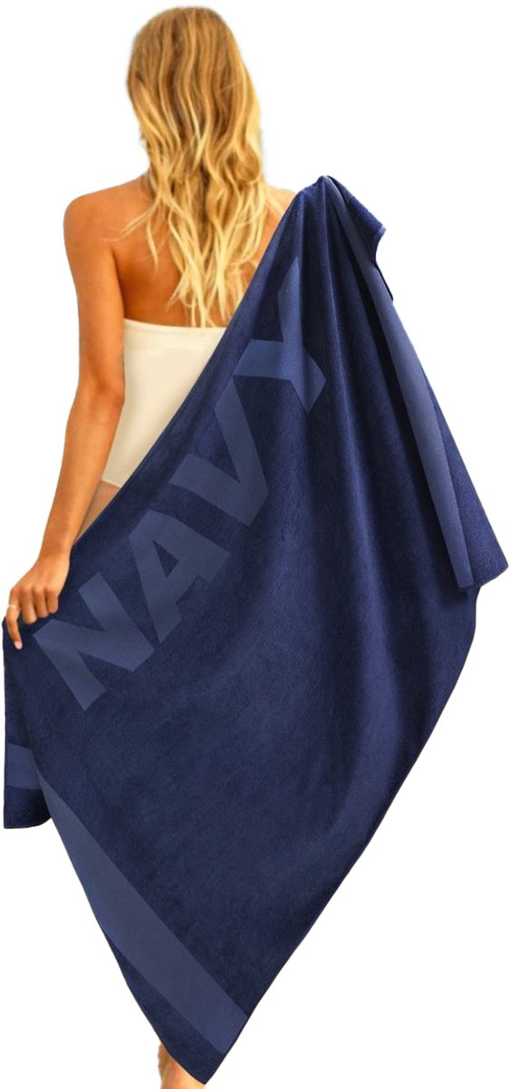 Zavelo Strandlaken 100x200 cm - Ocean - Navy Blauw - Extra groot - 100% Katoen - Heerlijk Zacht - Strandhanddoek - Badlaken