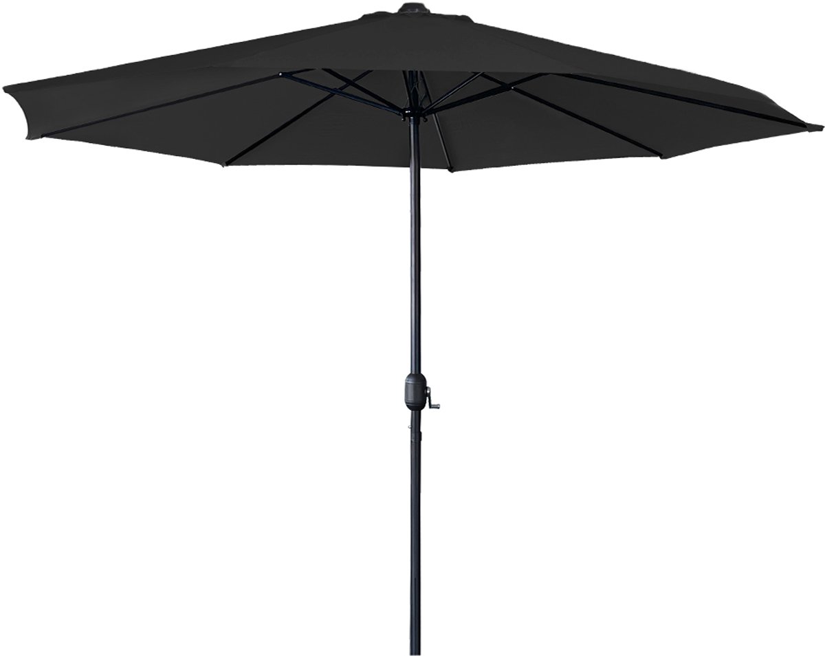Large dark grey Aufun parasol with UV protection, 350cm diameter, for garden & terrace. No LED lights, non-adjustable crank.