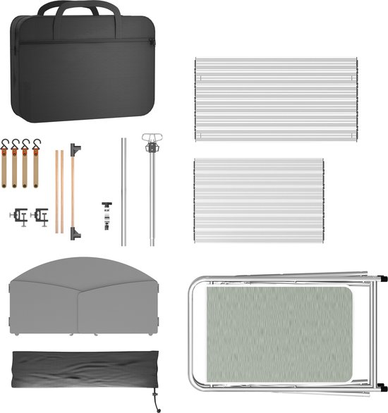 Aufun Opvouwbare Campingkeuken Aluminium Outdoor Keukenkast met 3 Werkbladen, Opbergkast, Lampstandaard en 4 Haken, Draagbare Campingtafel voor Kamperen, Buiten en Tuin, Zilver van Aufun — afbeelding 4