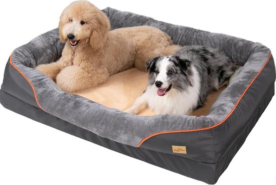 Lit pour chien Bingopaw XXX-Large - Coussin orthopédique imperméable en mousse à mémoire de forme - Coussin pour Puppy avec Rebords et housse amovible - Dessous antidérapant - XXXL - 135 x 100 cm