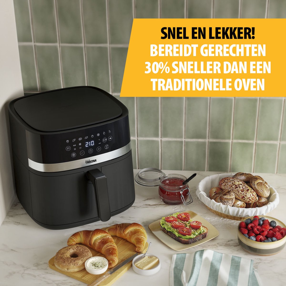 Afbeelding 3 van Tristar Airfryer FR-9418 - 8L - Grote Capaciteit XXL - PFAS Vrij - 7 programma's - Warmhoudfunctie - 2000 Watt