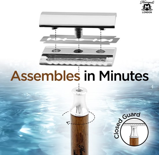 Haryali London Doppelschneide-Sicherheitsrasierer – Stabiler Griff – Metall- und Stahl- Finish – Wiederverwendbarer Sicherheitsrasierer – für Damen und Herren geeignet (Holz)