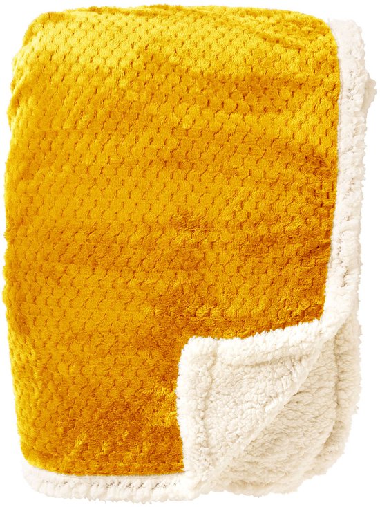 Dutch Decor - CODY - plaid 150x200 cm - sherpa fleece deken - honingraatpatroon - Golden Glow - geel