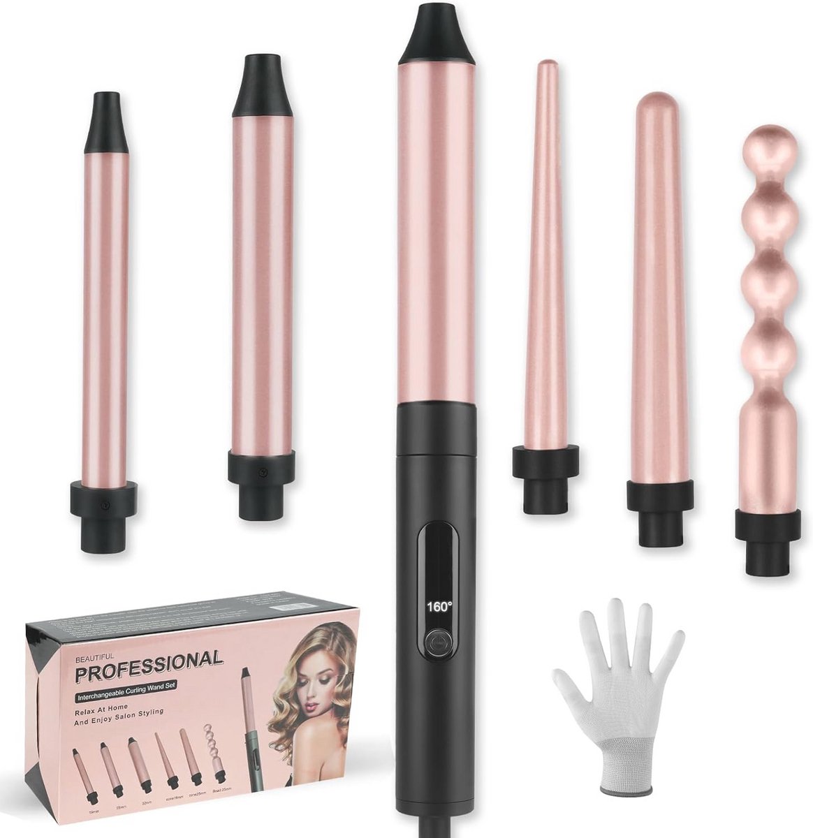 Professionele 5-in-1 Krultangset met Instelbare Temperatuur - Keramische Krultangen voor Golvend Haar