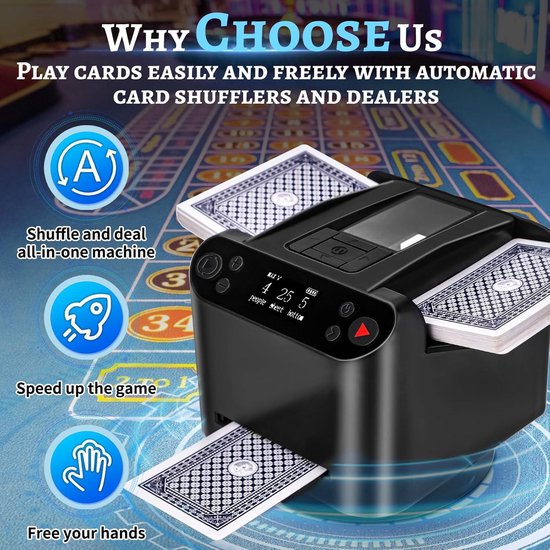 Mélangeur Et Distributeur De Cartes Automatique | Pour 2 à 8 Joueurs | Rotation 360° | Rechargeable USB-C | Poker, Blackjack, Uno… - 8