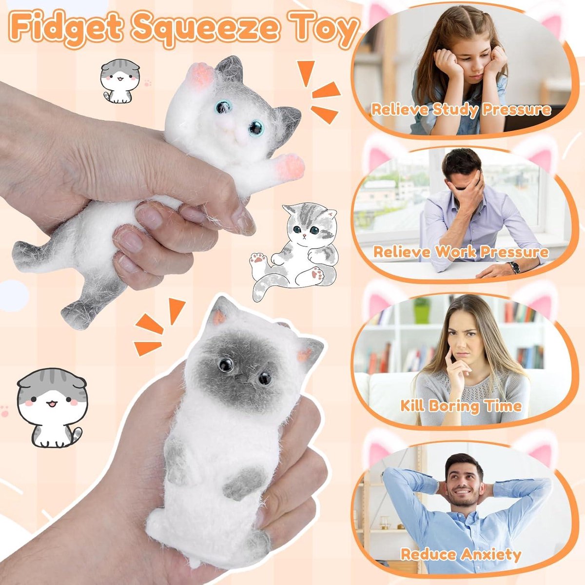 Lot De 2 Jouets Anti-stress En Silicone – Pattes De Chat Squishy (7 Cm) – Bleu Et Jaune – Parfait Pour Soulager L'anxiété, Bureau, école