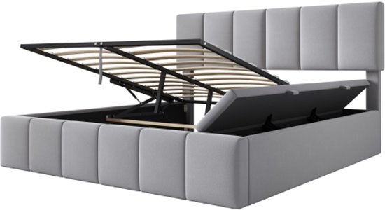 Moimhear Gestoffeerd bed 180x200cm, tweepersoonsbed, bed met bedlade, fluwelen stof, gestoffeerd bed, lattenbodem, opbergruimte, houten voet (grijs, 180 x 200 cm